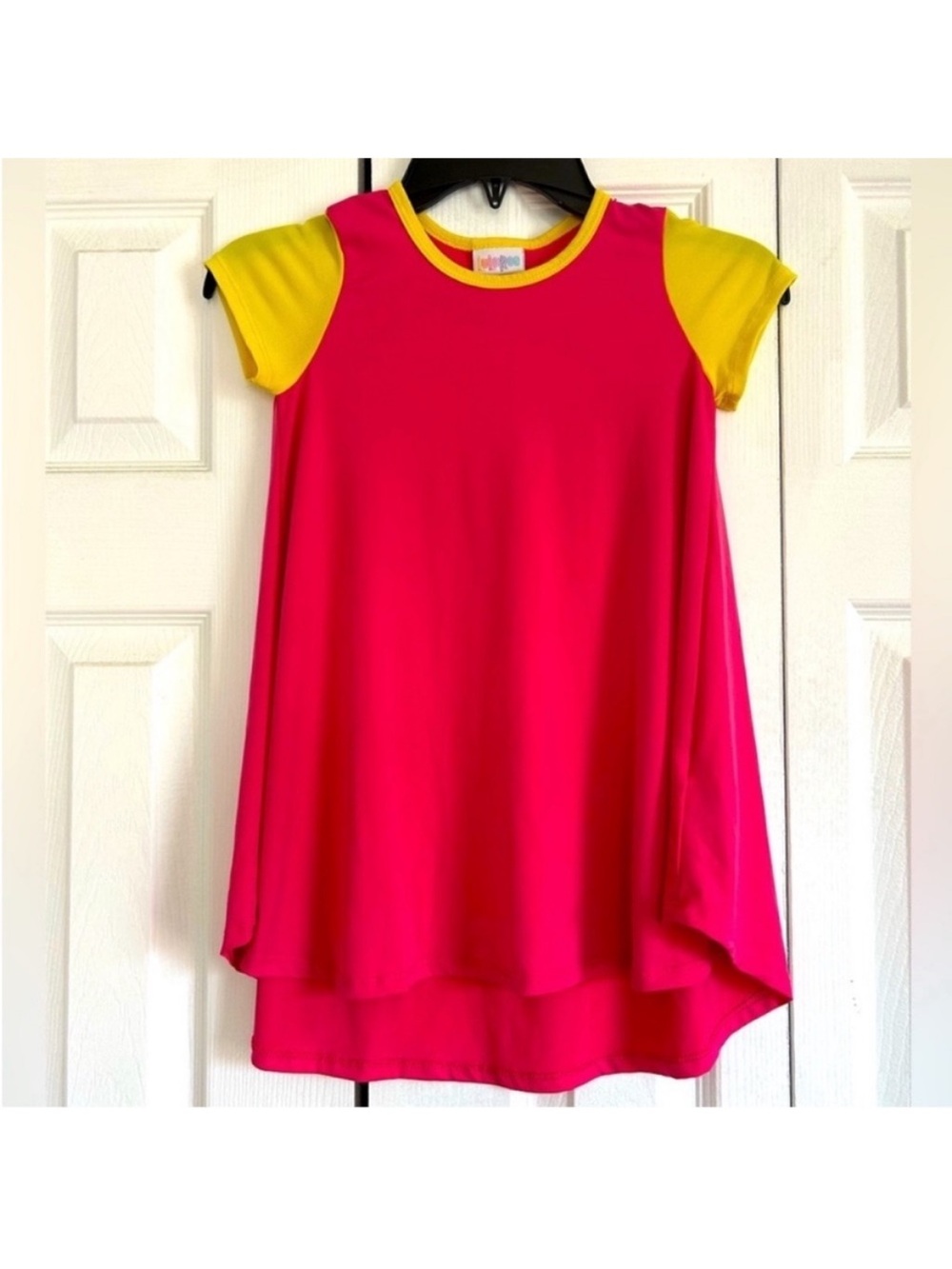 Girls LulaRoe Bright Pink & Yellow Short Sleeve Swing Dress